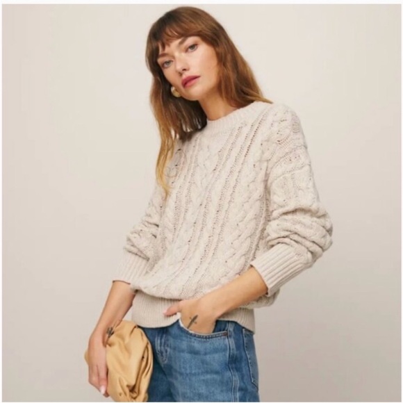 Reformation Sam Cotton Cashmere Cable Sweater – Medium, Gossamer Beige - Picture 1 of 10